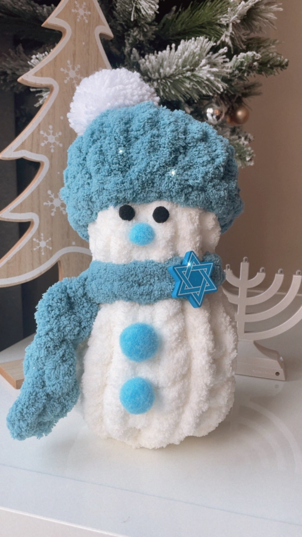 Cozy Baby Chenille Snowman with Blue Hat - Hanukkah Snowman