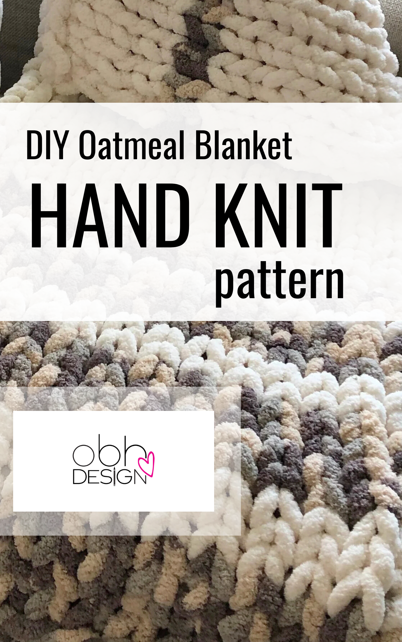 HANDKNIT PATTERN ~ Oatmeal Striped Blanket ~ Chunky Chenille ~ Off By Heart Design ~ DIY