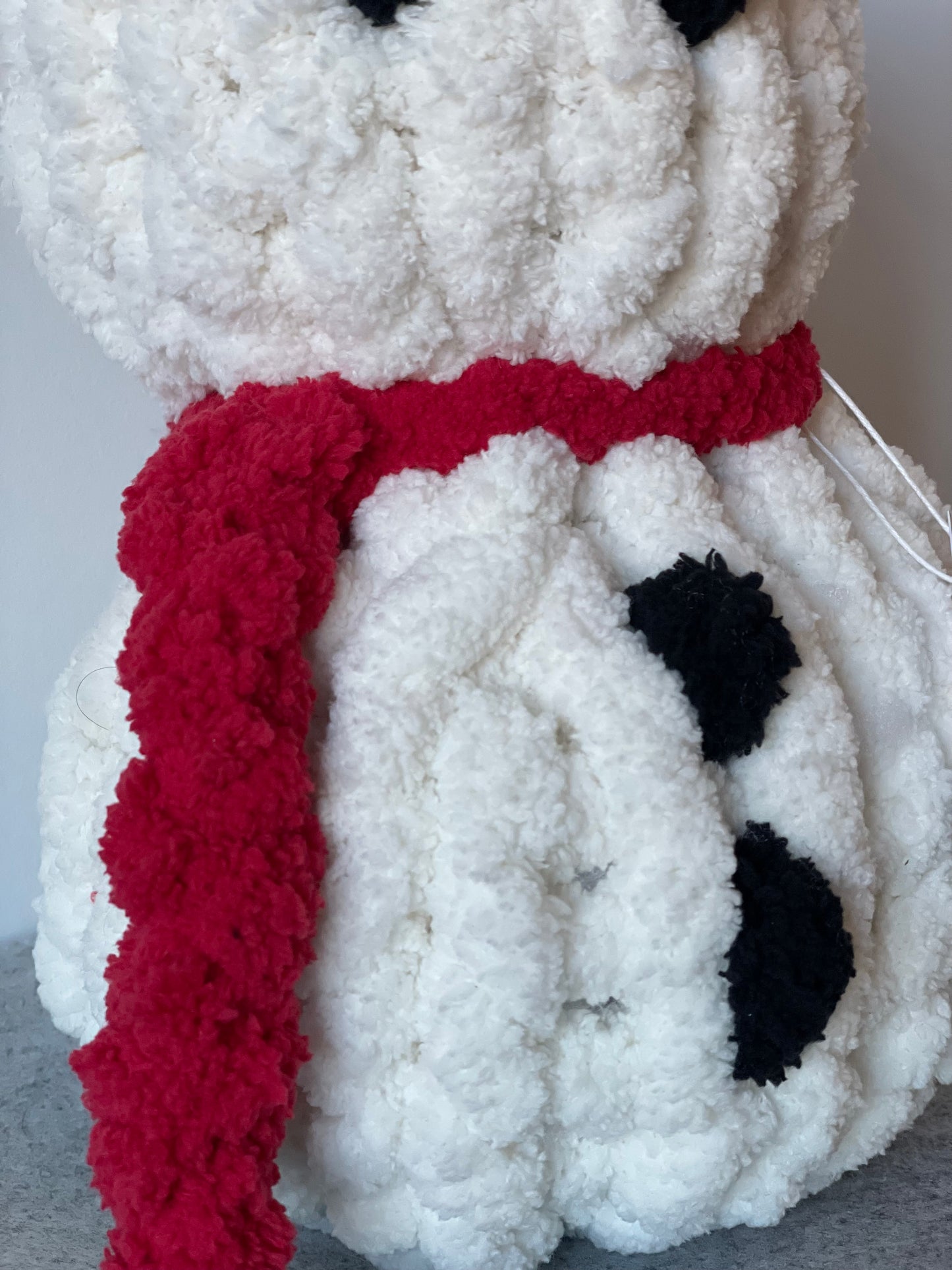 Cozy Chenille Snowman with Red Bow - Handmade Snowgirl