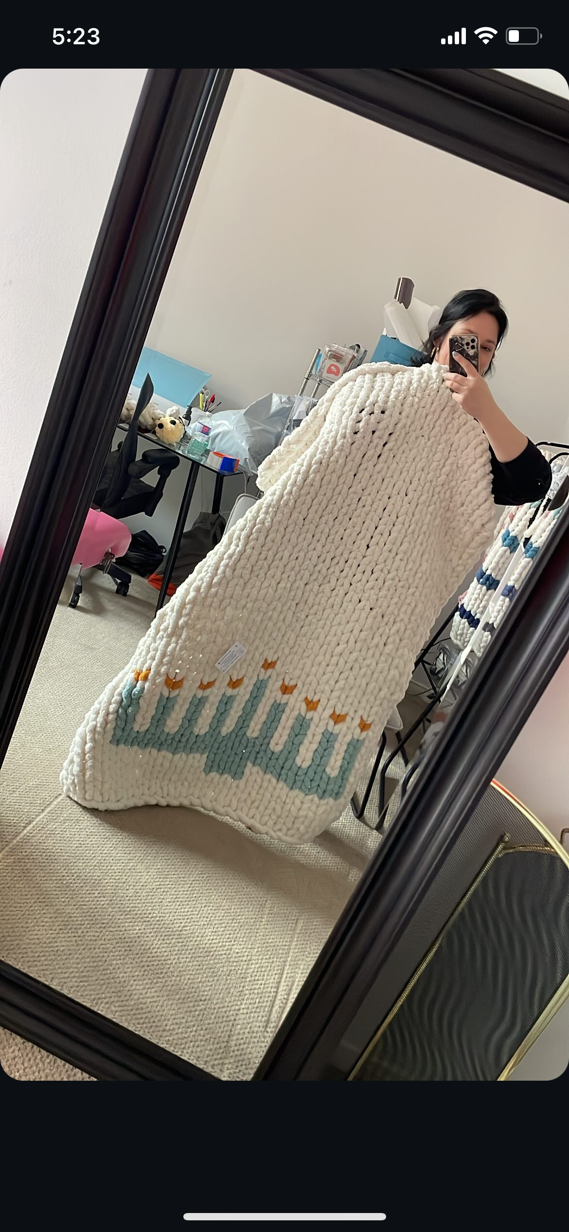 Chanukah Menorah Blanket Knitting Pattern: Chunky Chenille Throw (PDF)