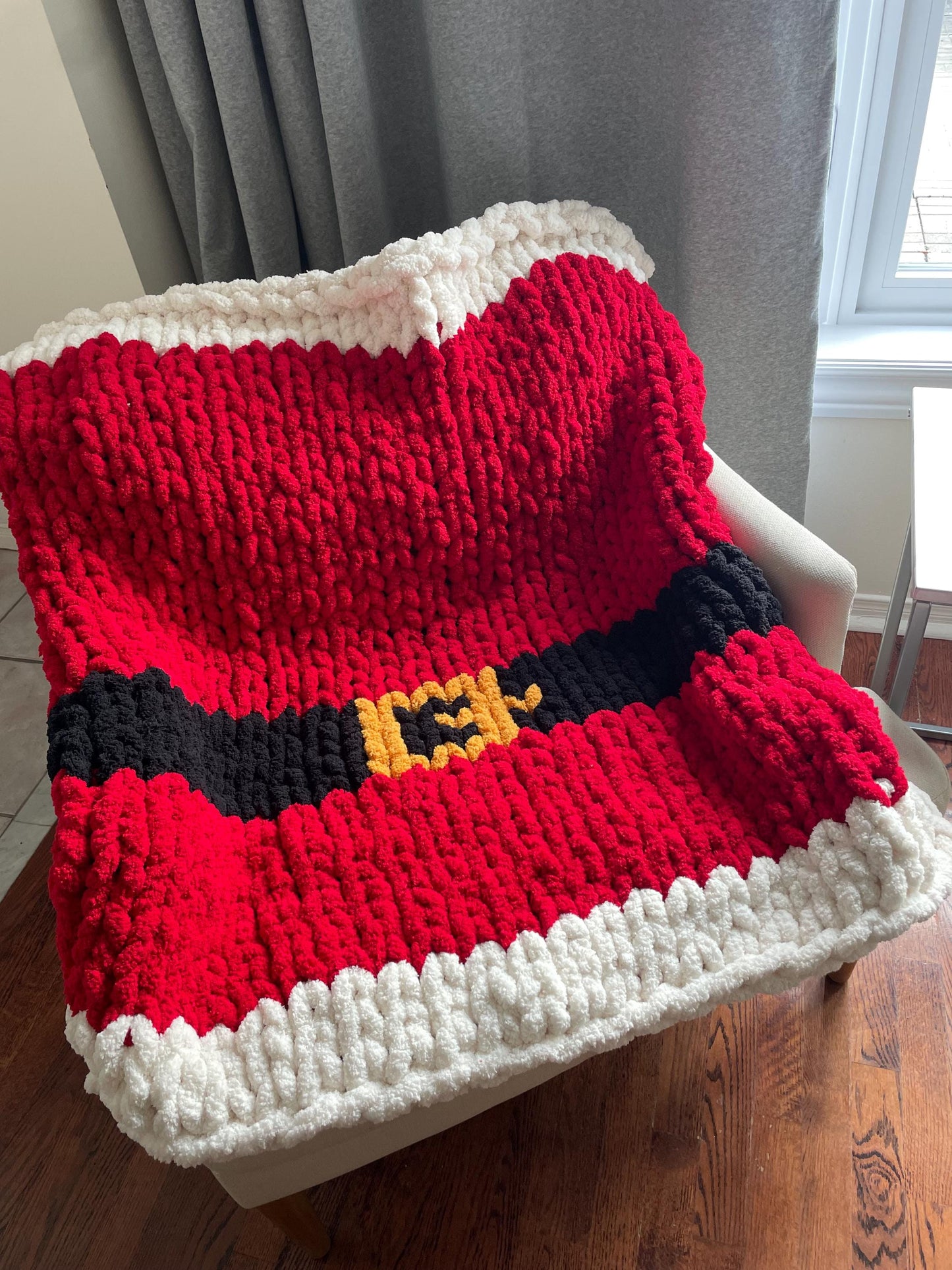 “Santa themed chunky knit blanket handmade gift idea