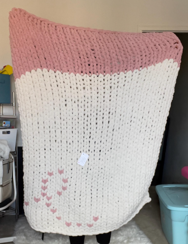HANDKNIT PATTERN ~ Breast Cancer Ribbon Blanket Pattern ~ Chunky Chenille ~ DIY