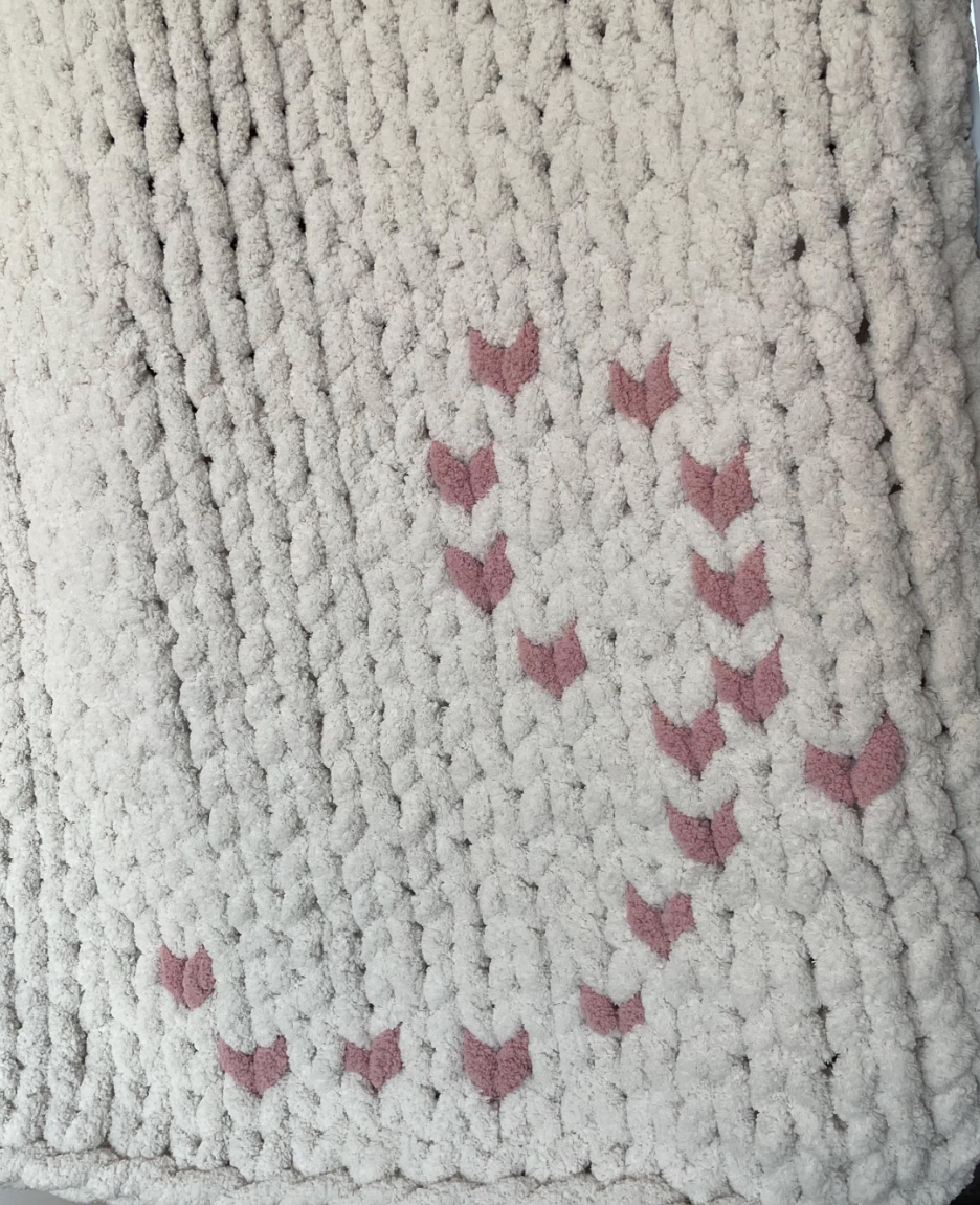 HANDKNIT PATTERN ~ Breast Cancer Ribbon Blanket Pattern ~ Chunky Chenille ~ DIY