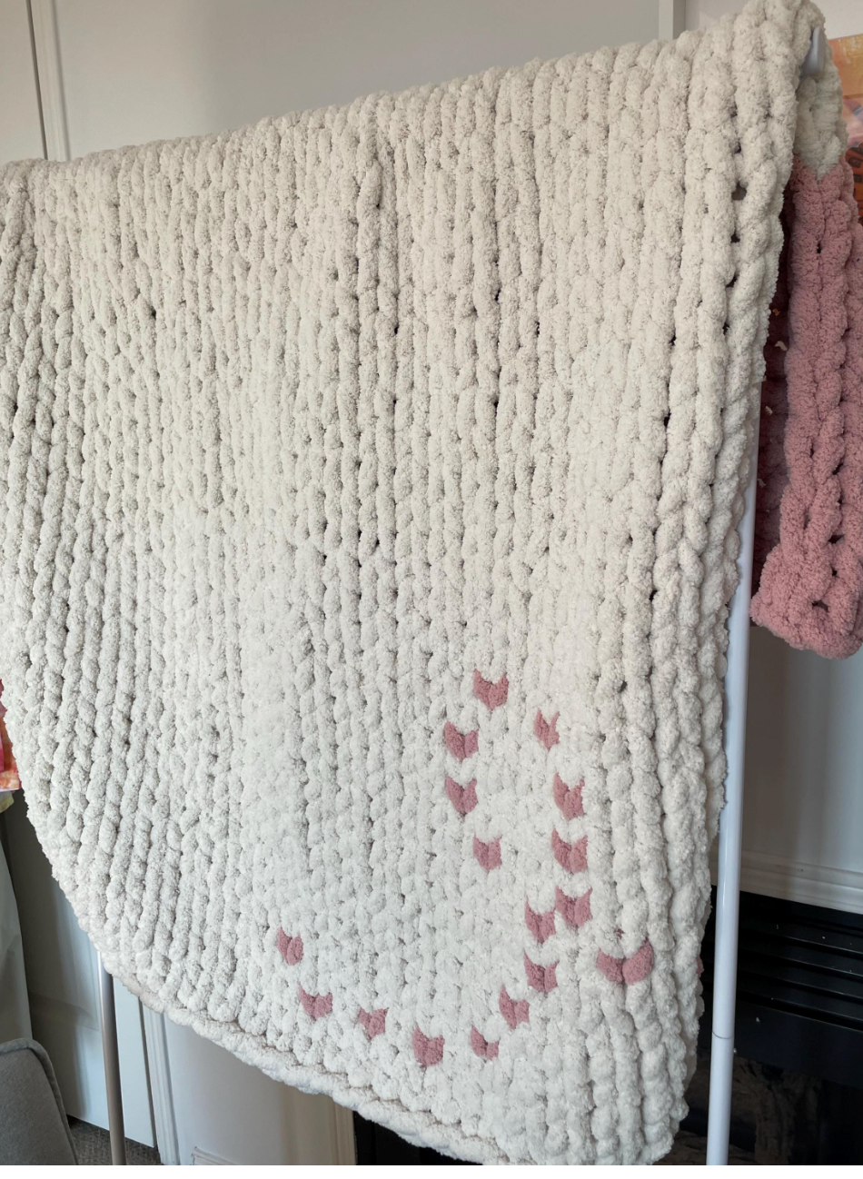 HANDKNIT PATTERN ~ Breast Cancer Ribbon Blanket Pattern ~ Chunky Chenille ~ DIY