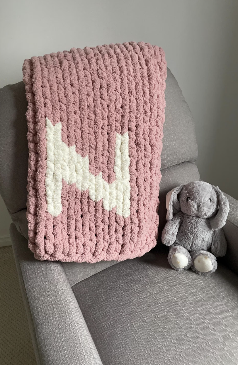 HANDKNIT PATTERN ~ Monogram N Chunky Knit Blanket Pattern PDF – Blanket Finger Knitting Pattern