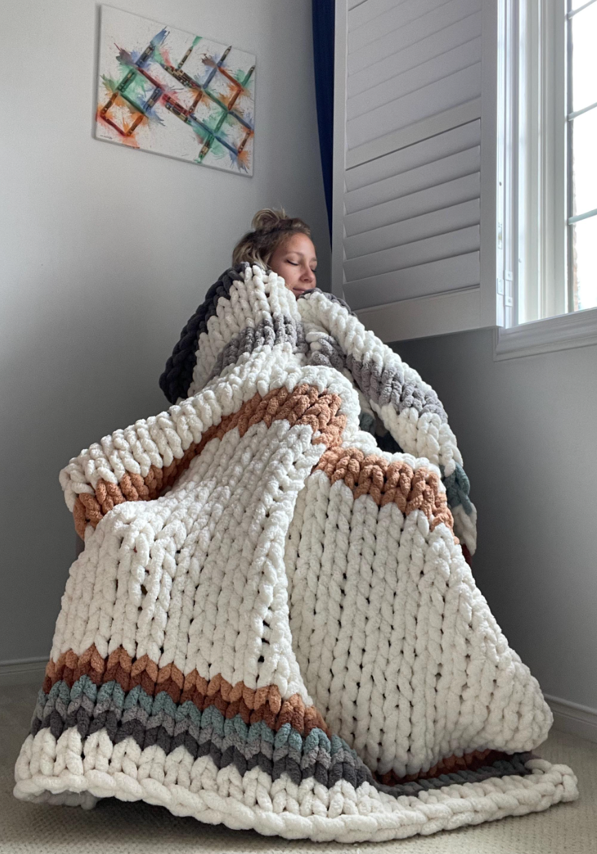 HANDKNIT PATTERN ~ Country Era Blanket ~ Chunky Chenille ~ Off By Heart Design ~ DIY