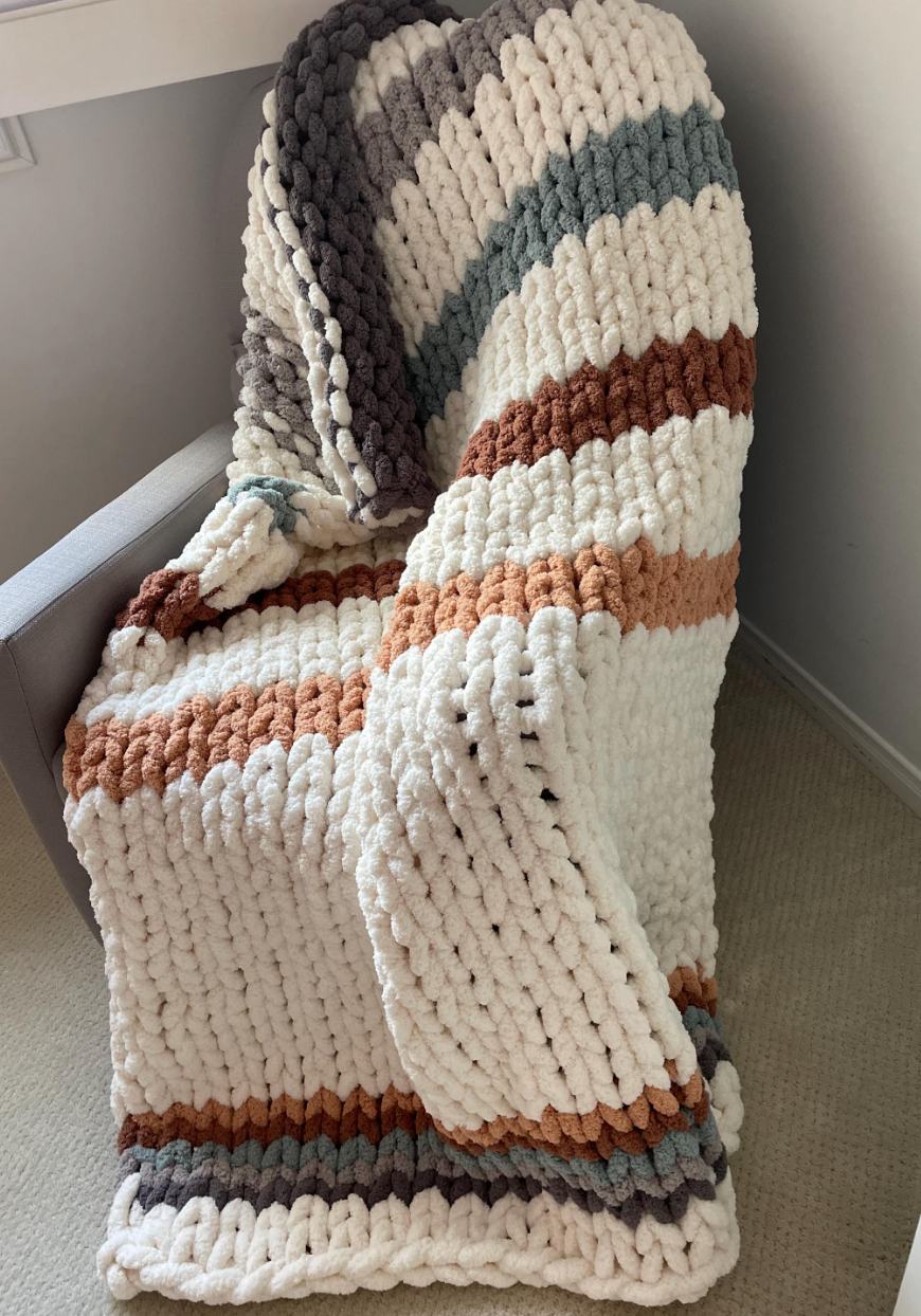 HANDKNIT PATTERN ~ Country Era Blanket ~ Chunky Chenille ~ Off By Heart Design ~ DIY