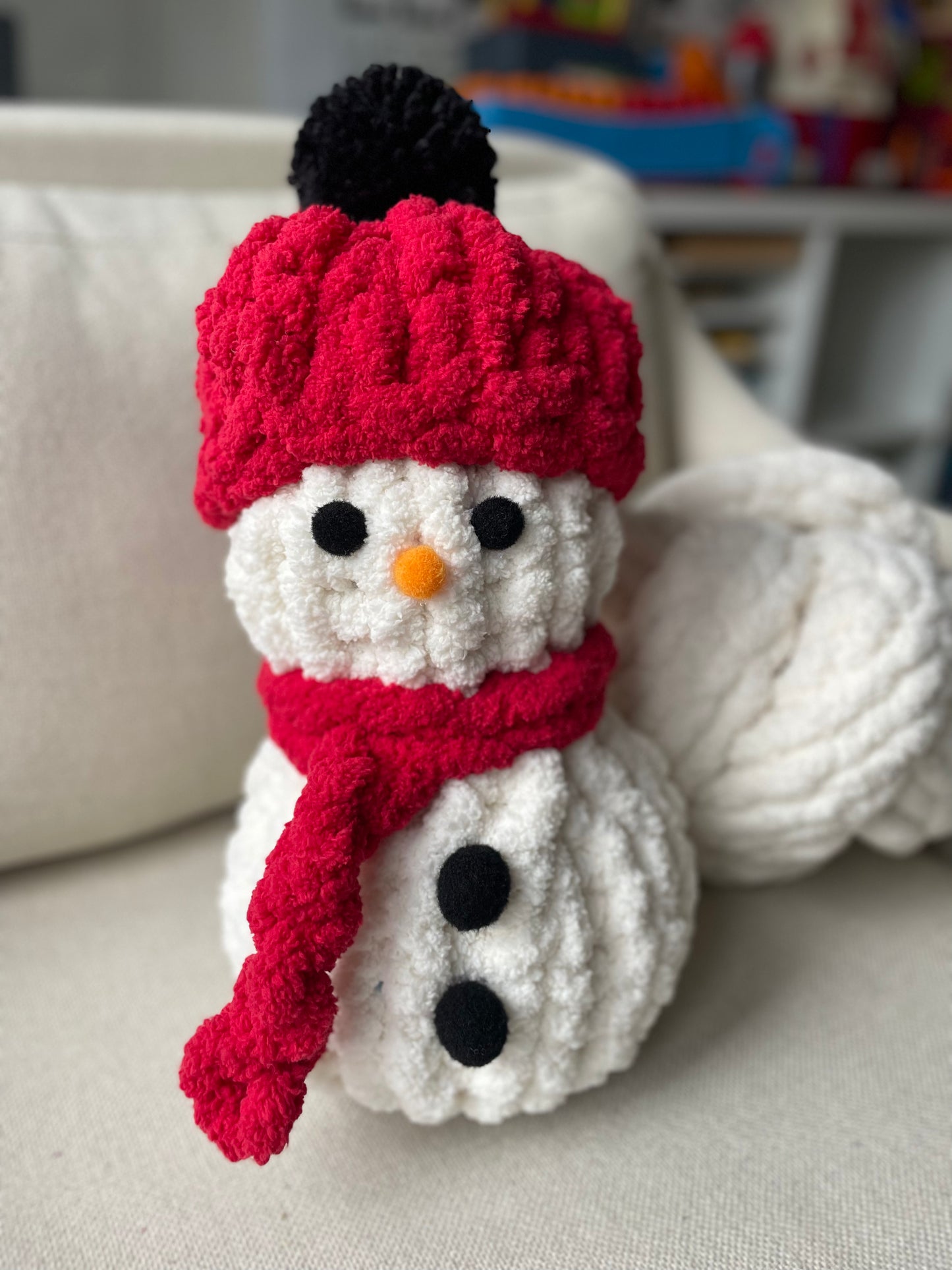 Cozy Chenille Snowman with chunky knit hat - Handmade Snowman