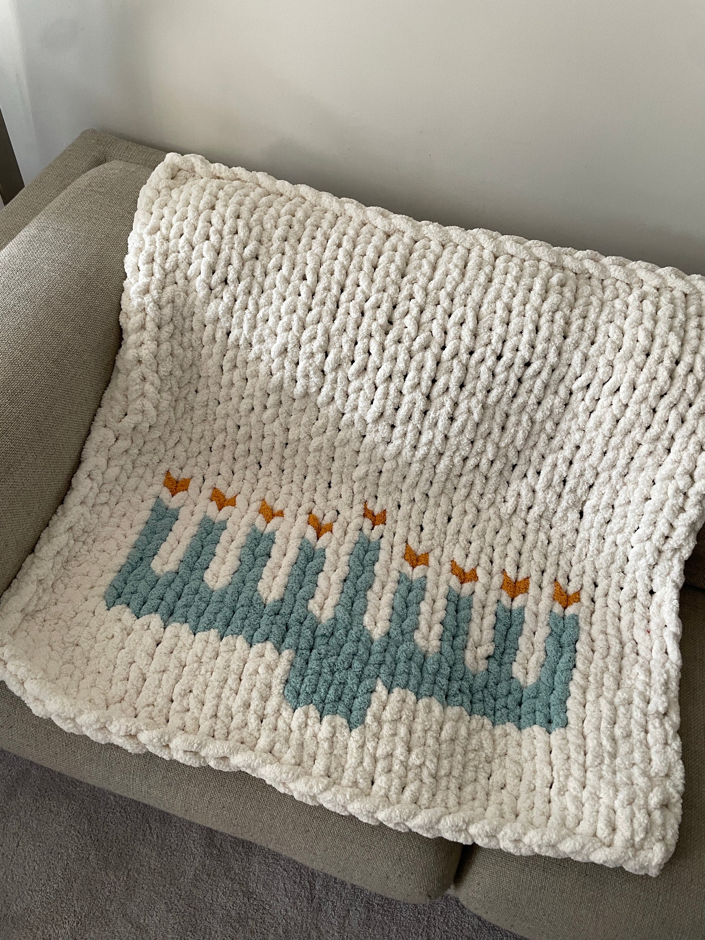 Healing Hand, Chunky Knit Blankets | Chanukah Menorah Lapghan
