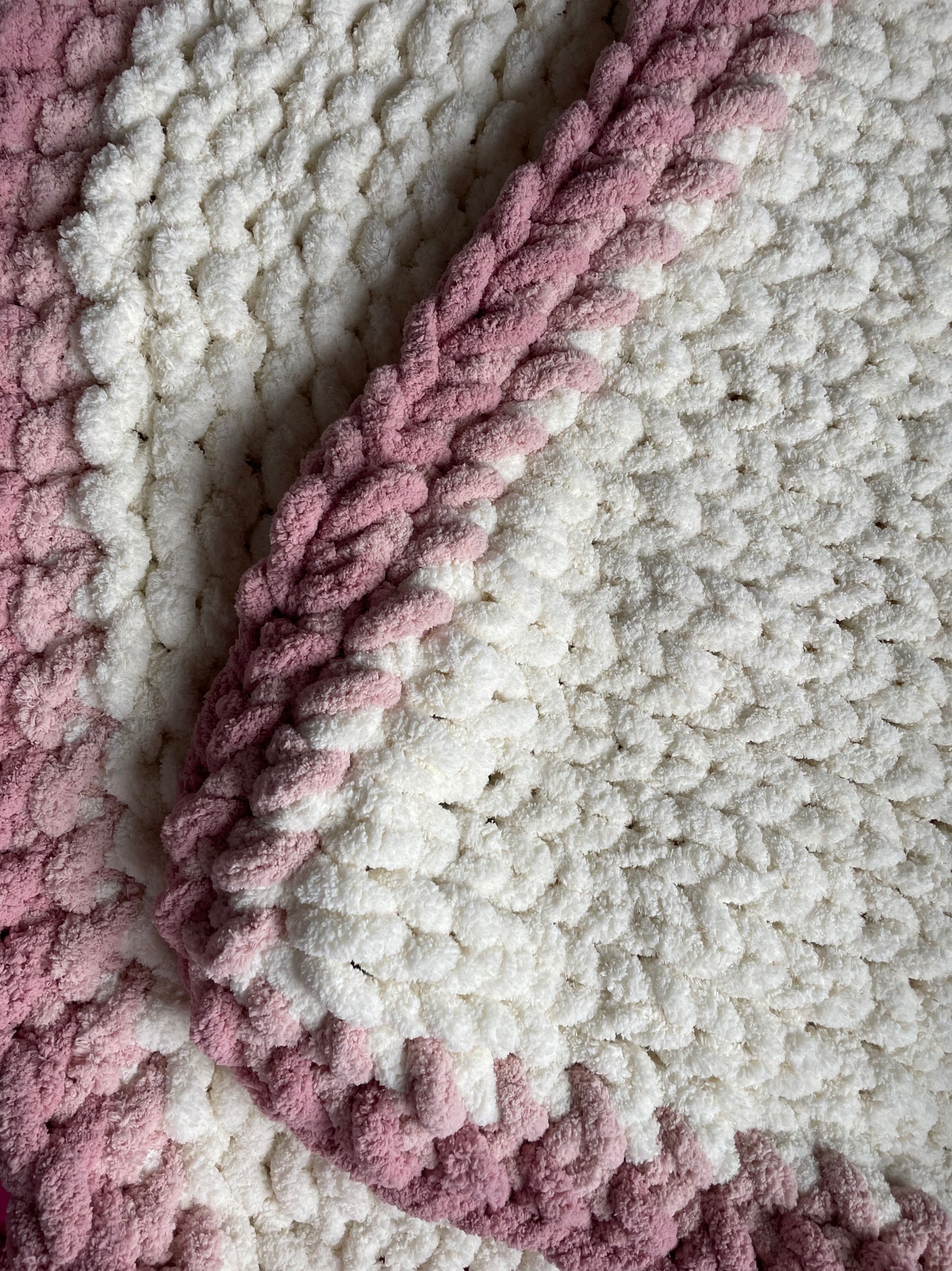 Healing Hand, Chunky Knit Baby Blankets - White with Two-Tone Pink Edge