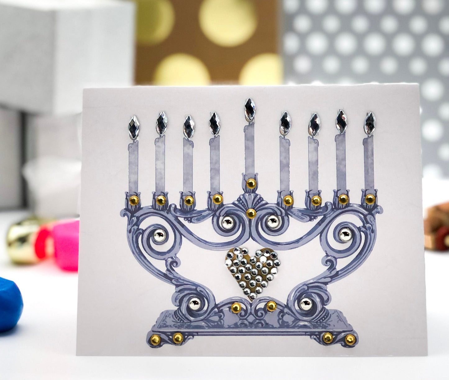 Silver Menorah Greeting Card