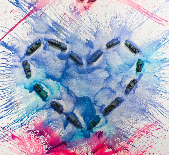 Blue and Pink Crayon Melt Heart Cloth Face Mask - non medical