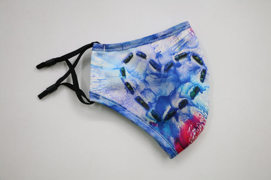 Blue and Pink Crayon Melt Heart Cloth Face Mask - non medical