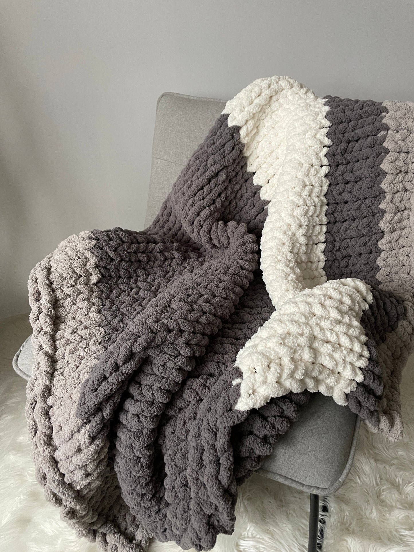 Healing Hand, Chunky Knit Grey Stripes
