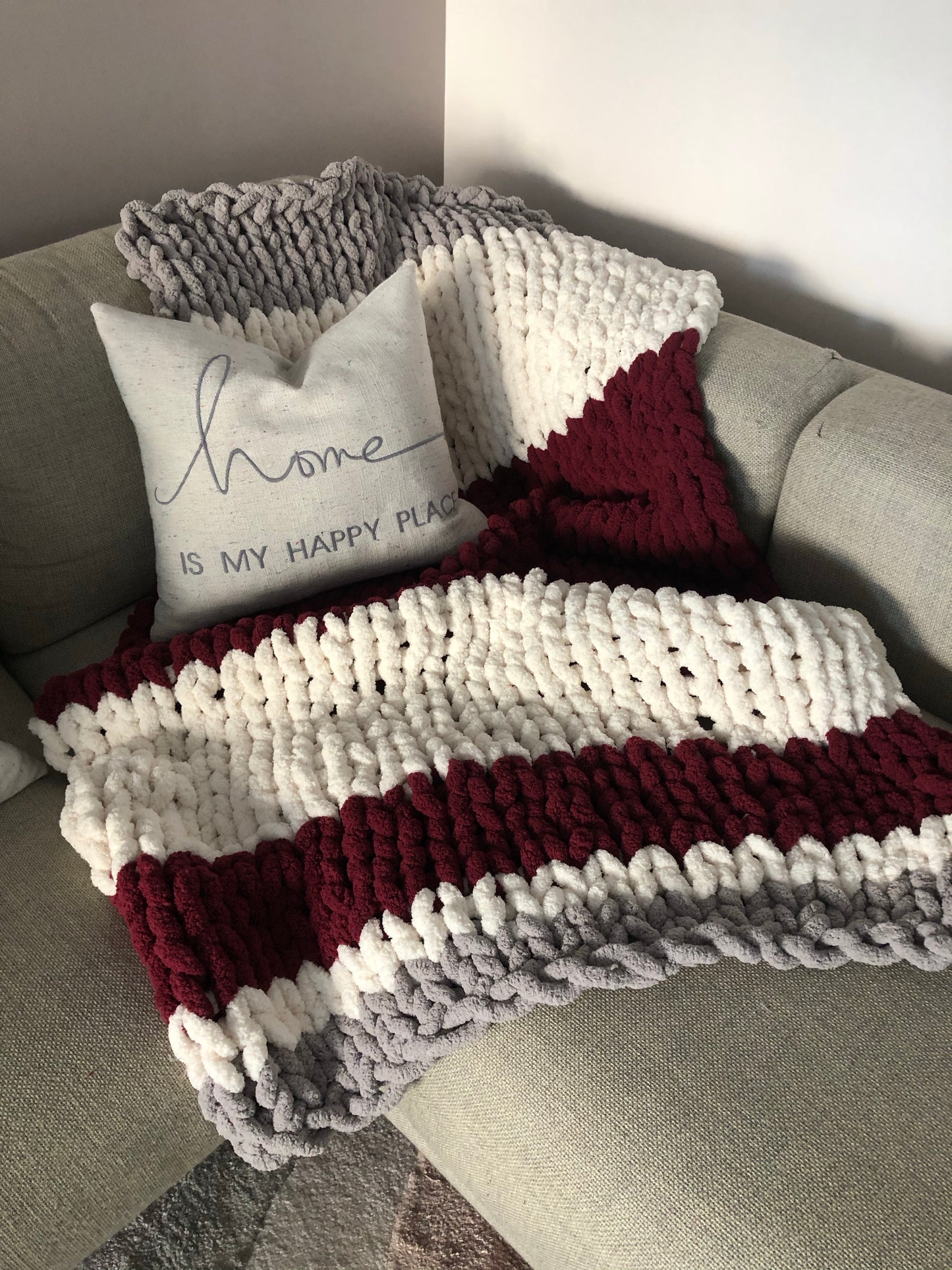 Healing Hand, Chunky Knit Burgundy Stripes