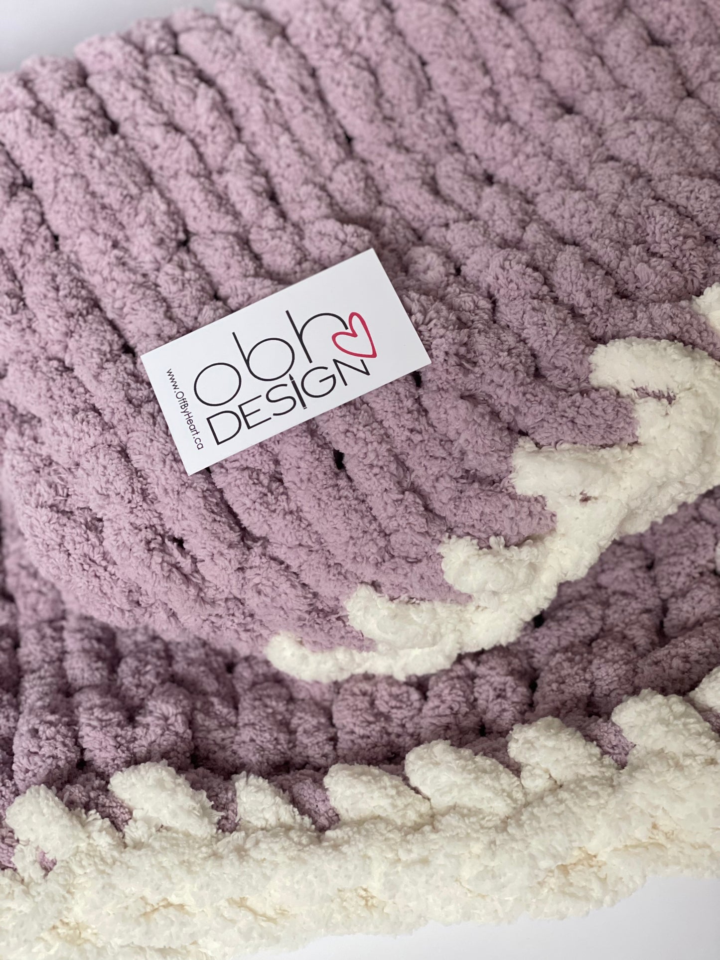 Healing Hand, Chunky Knit Baby Blankets - Lavender Purple with White Edge