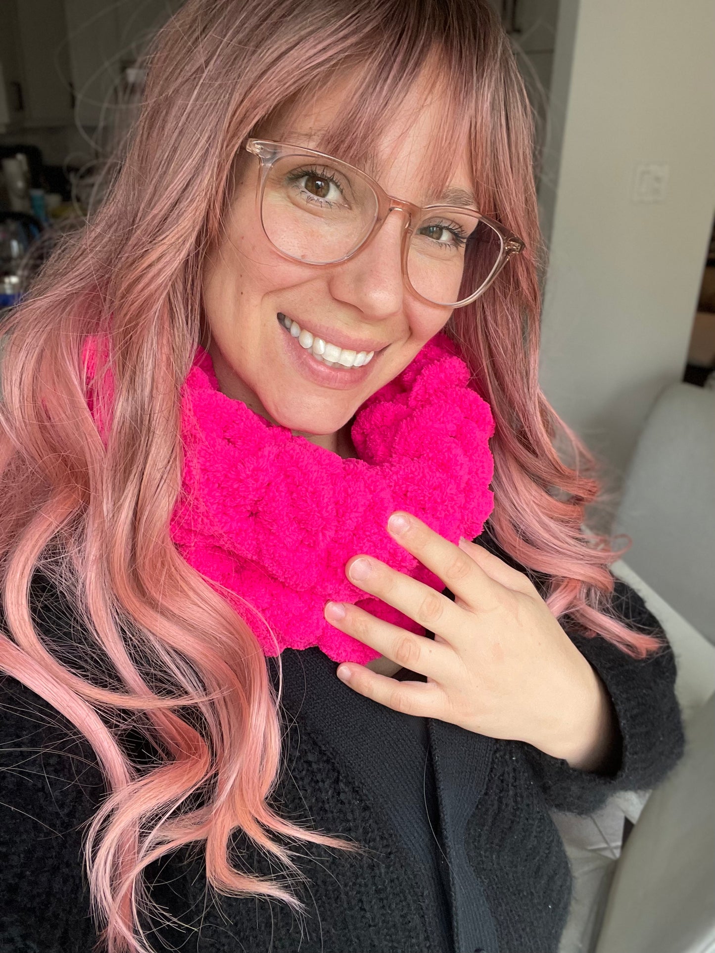 Chunky knit cowl scarf - Hot Pink