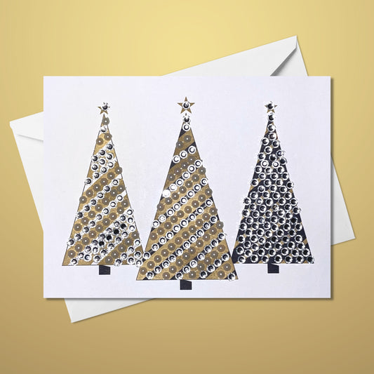 3 Modern Trees - Christmas Holiday Greeting Card - Blank Inside