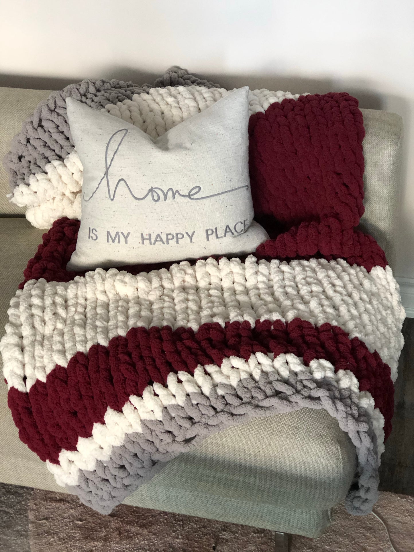 Healing Hand, Chunky Knit Burgundy Stripes