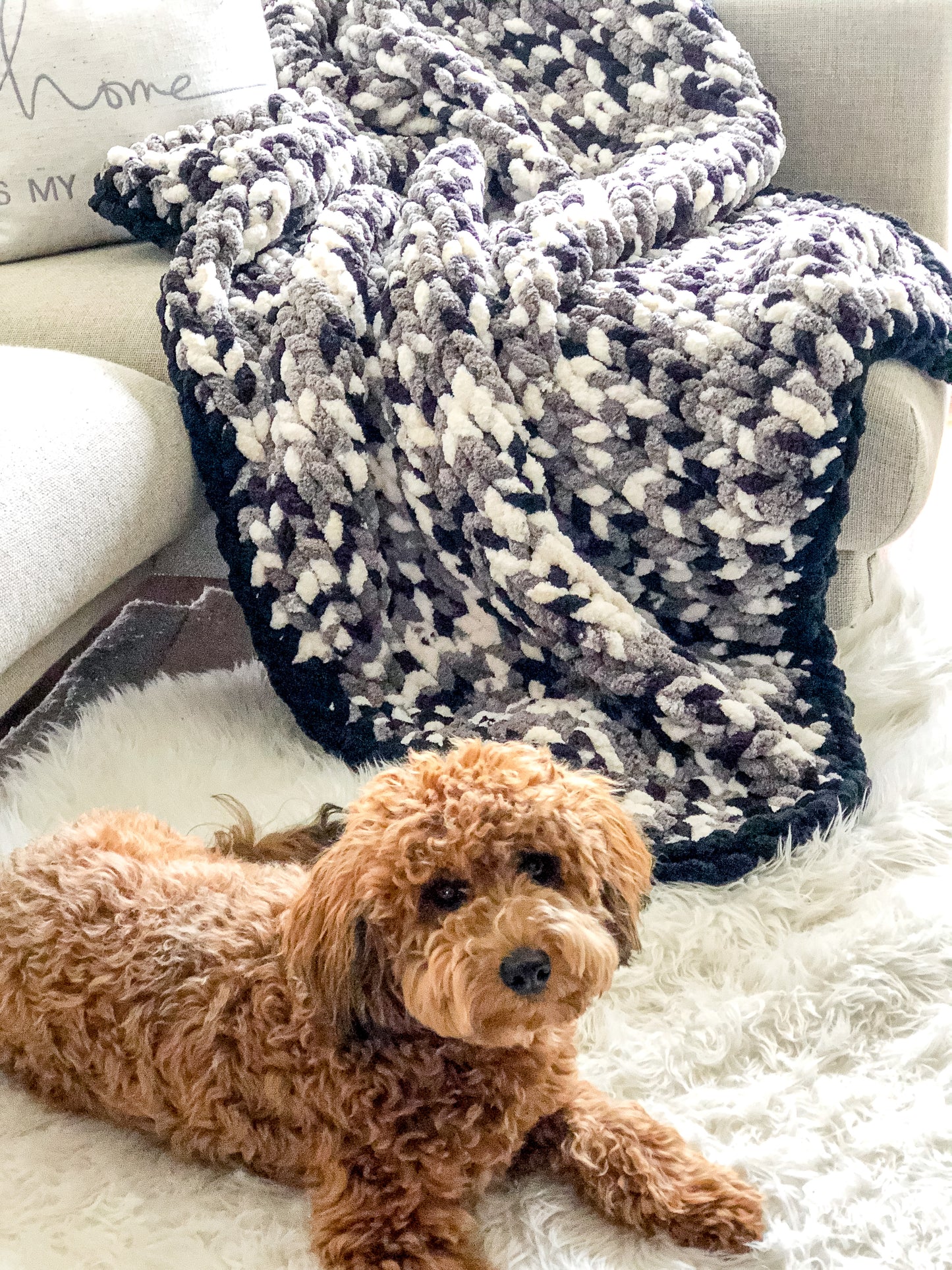 Healing Hand, Chunky Knit Blankets Camo Mix with Black Edging