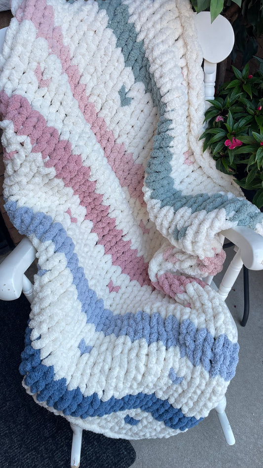 Healing Hand, Chunky Knit Blankets - Stripes with Hearts