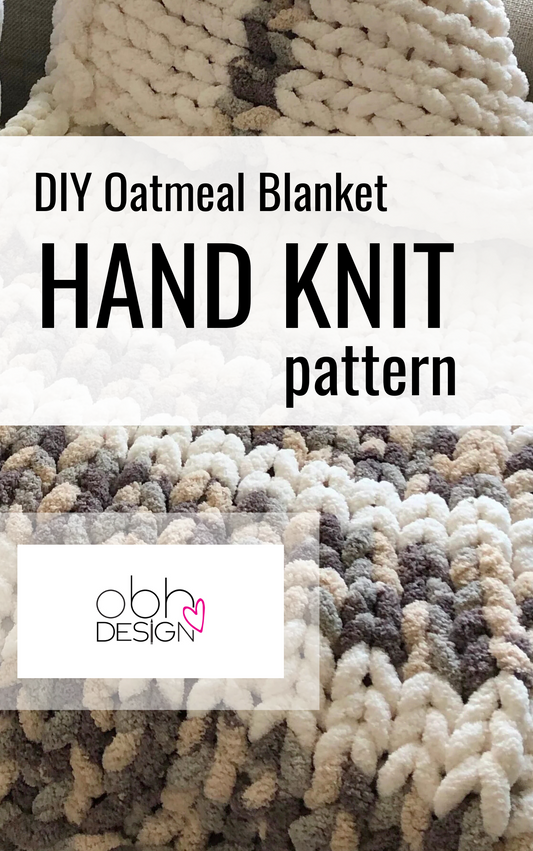 HANDKNIT PATTERN ~ Oatmeal Striped Blanket ~ Chunky Chenille ~ Off By Heart Design ~ DIY