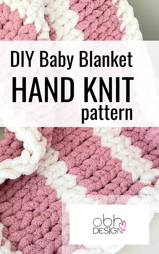 HANDKNIT PATTERN ~ Pink and White Stripe Baby Blanket with Edge ~ Chunky Chenille ~ Off By Heart Design ~ DIY