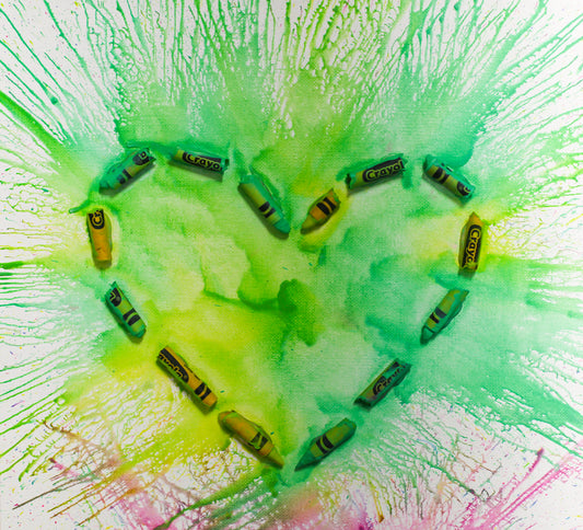 Green Heart Crayon Melt Print 8.5" x 11"