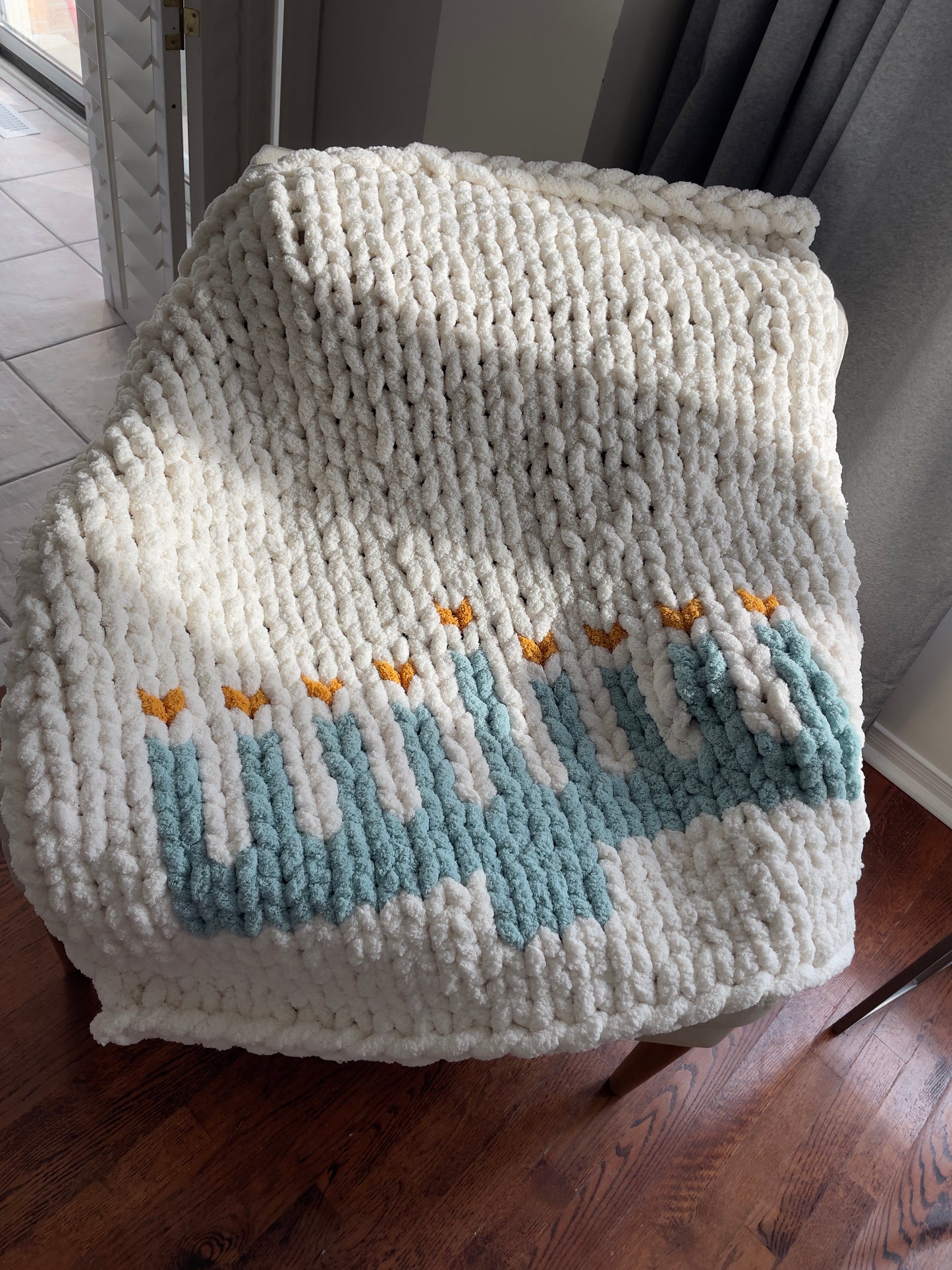 Chanukah Menorah Blanket Knitting Pattern: Chunky Chenille Throw (PDF)