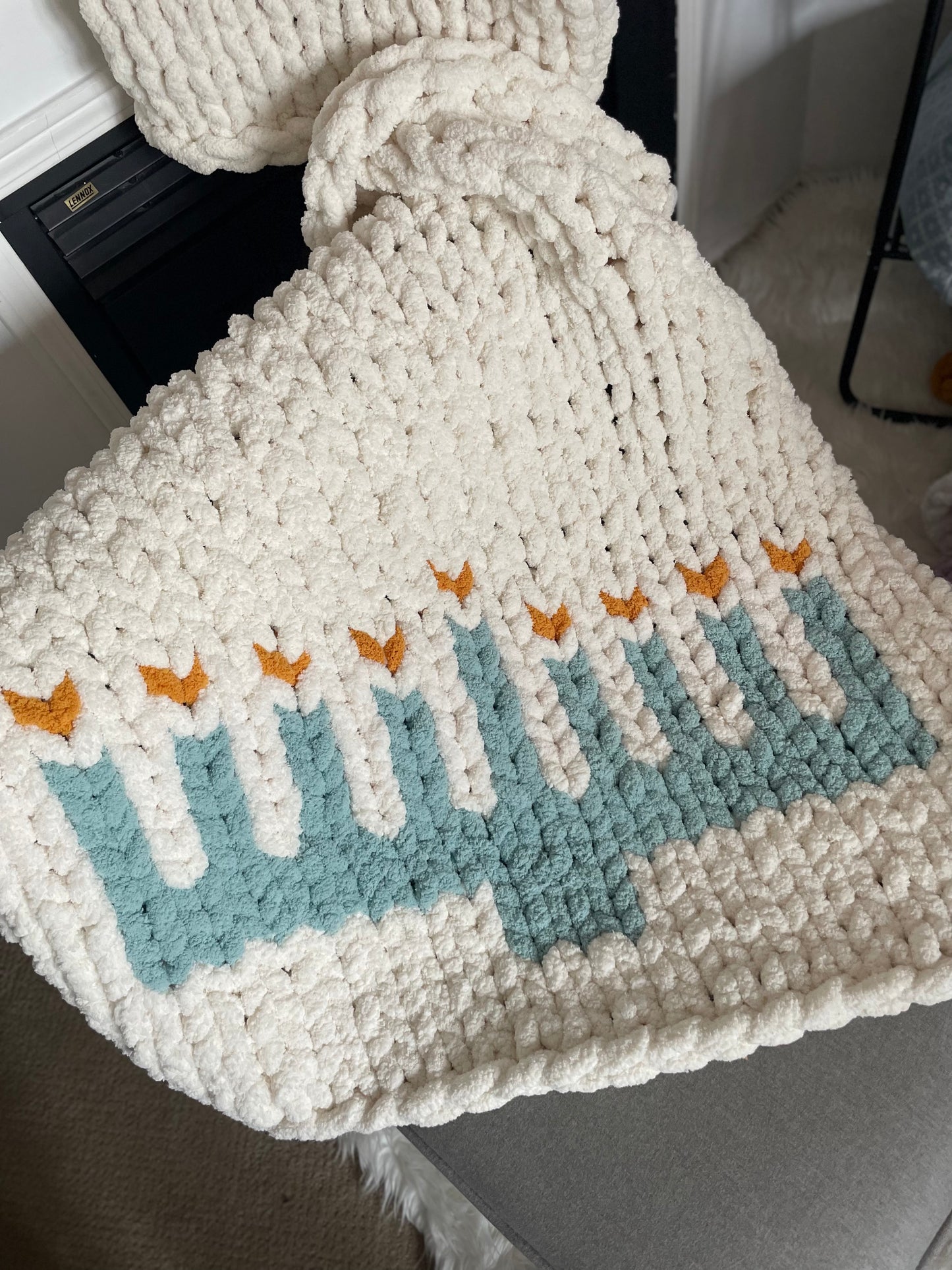 Chanukah Menorah Blanket Knitting Pattern: Chunky Chenille Throw (PDF)