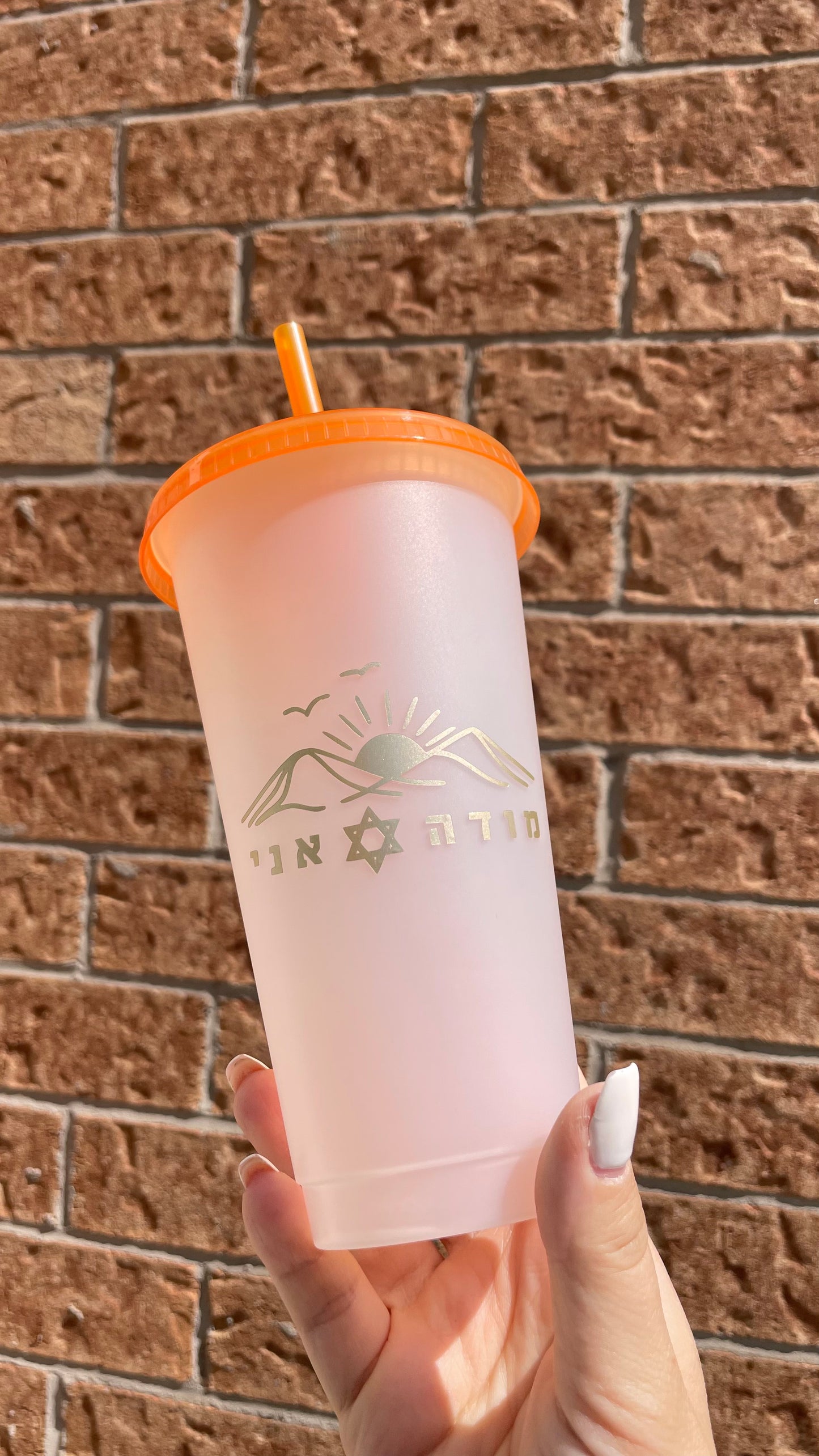 Modeh Ani Tumbler | Hebrew Gratitude Cup | Frosted Reusable Cold Cup (24oz)