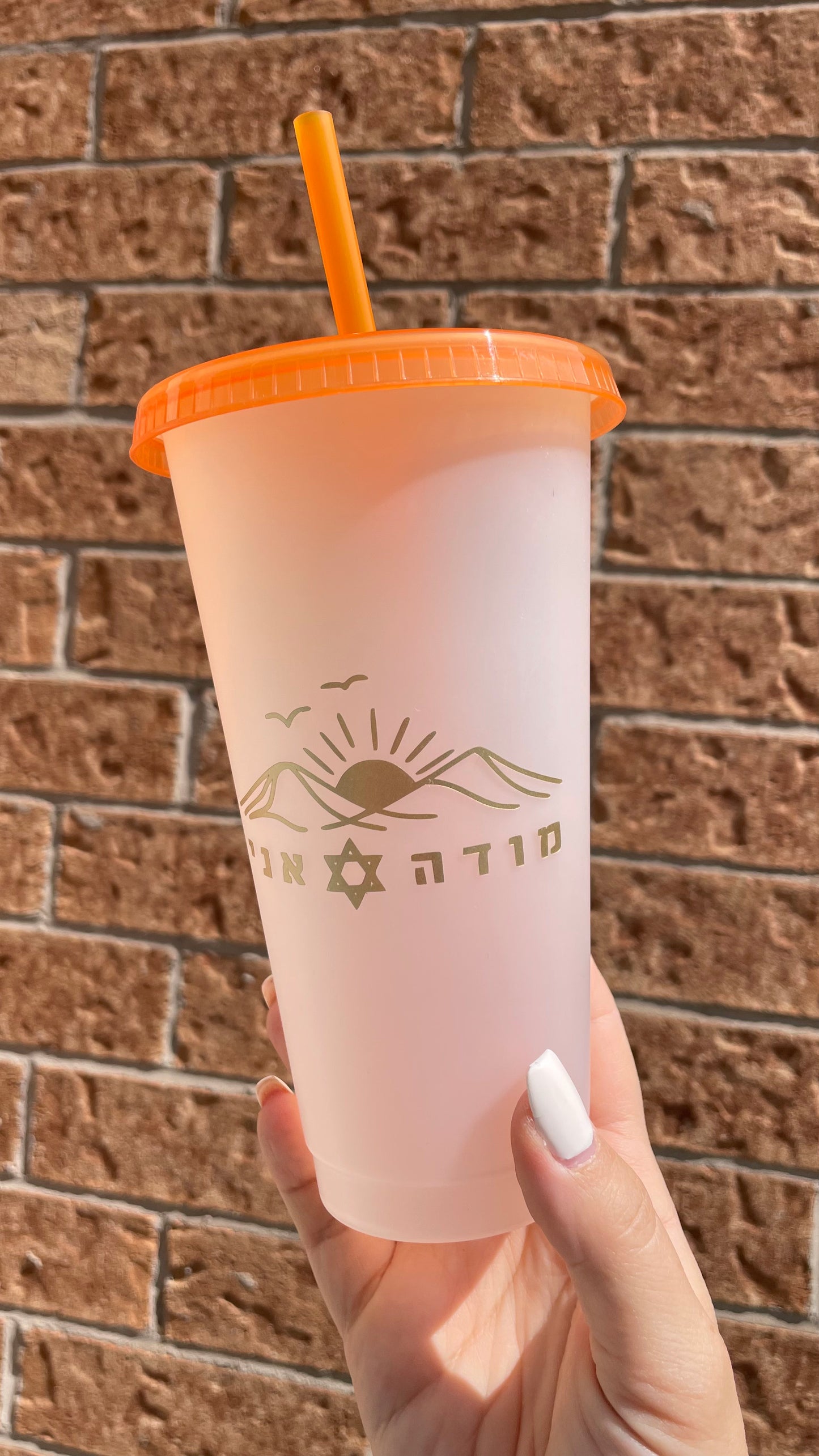 Modeh Ani Tumbler | Hebrew Gratitude Cup | Frosted Reusable Cold Cup (24oz)