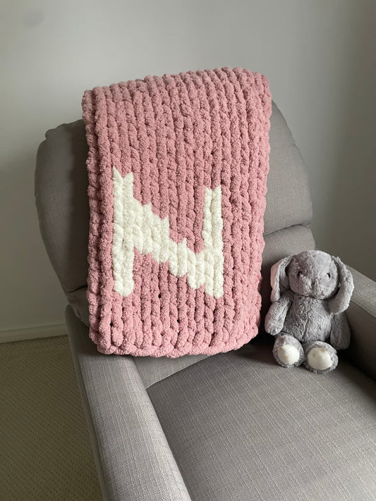 Healing Hand, Chunky Knit Baby Blankets - Monogram N