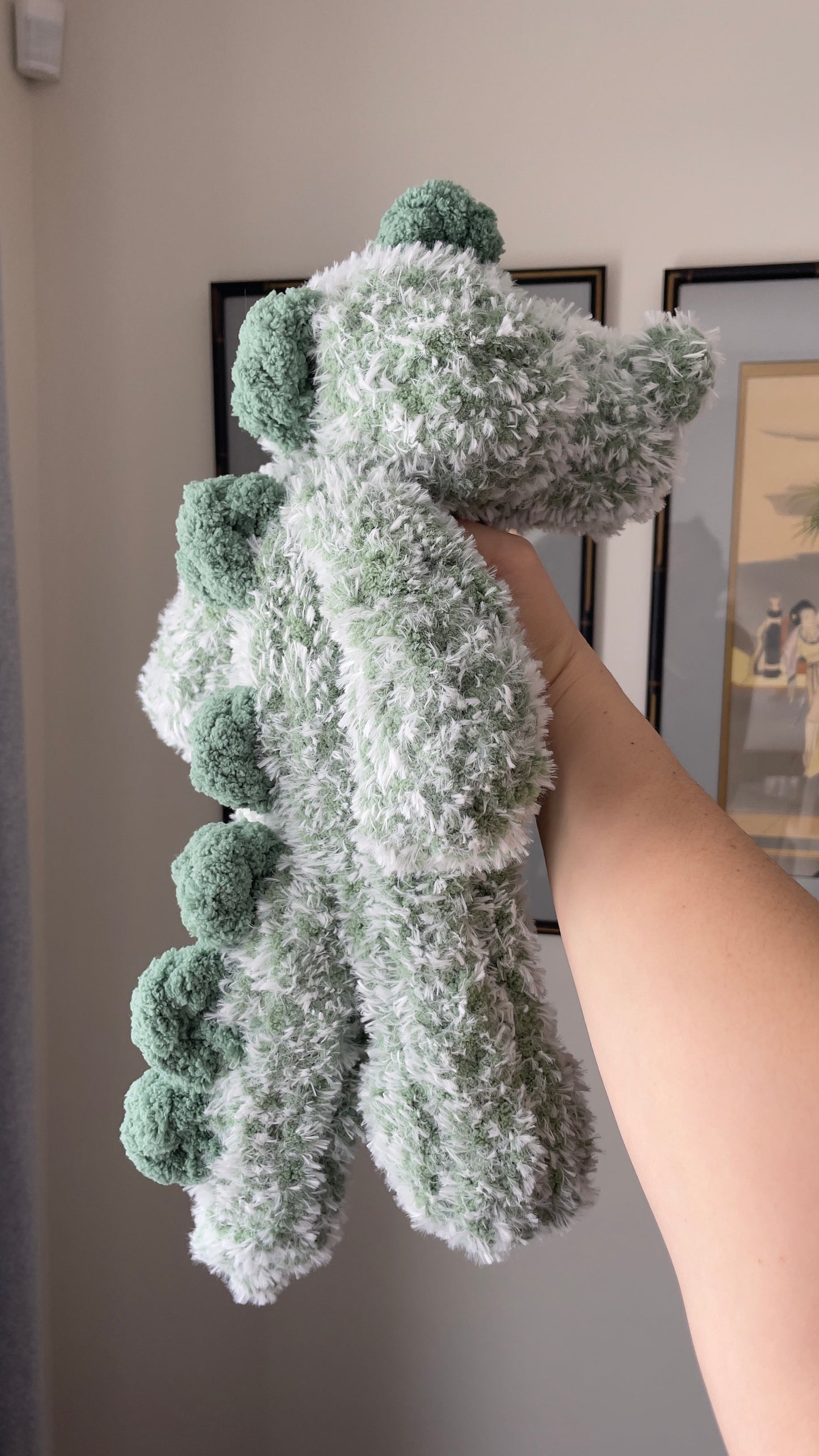 Baby Rexy Dino Snuggler | Plush Dinosaur Toy | Chenille Yarn Dino | Green