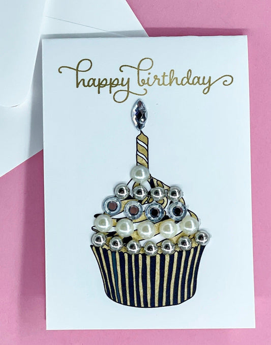 Chocolate Swirl Cupcake Happy Birthday Greeting Card Mini Size