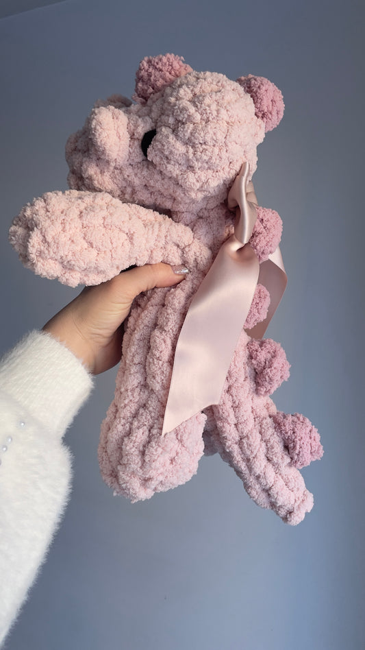 Baby Daisy Dino Snuggler | Plush Dinosaur Toy | Chenille Yarn Dino | Pink
