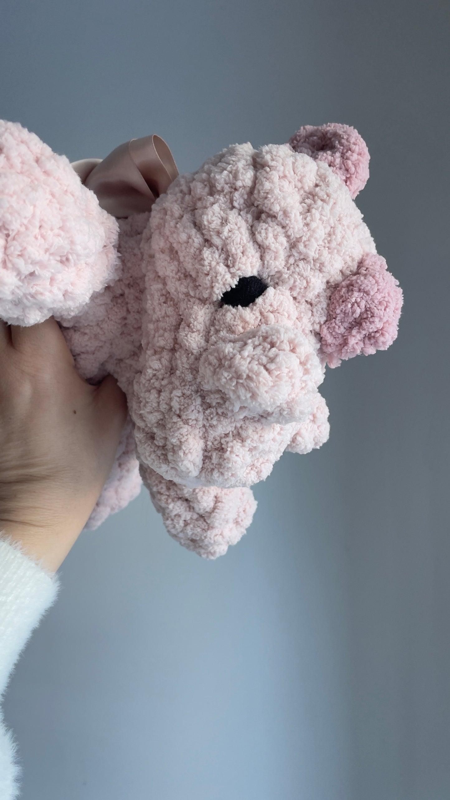 Baby Daisy Dino Snuggler | Plush Dinosaur Toy | Chenille Yarn Dino | Pink