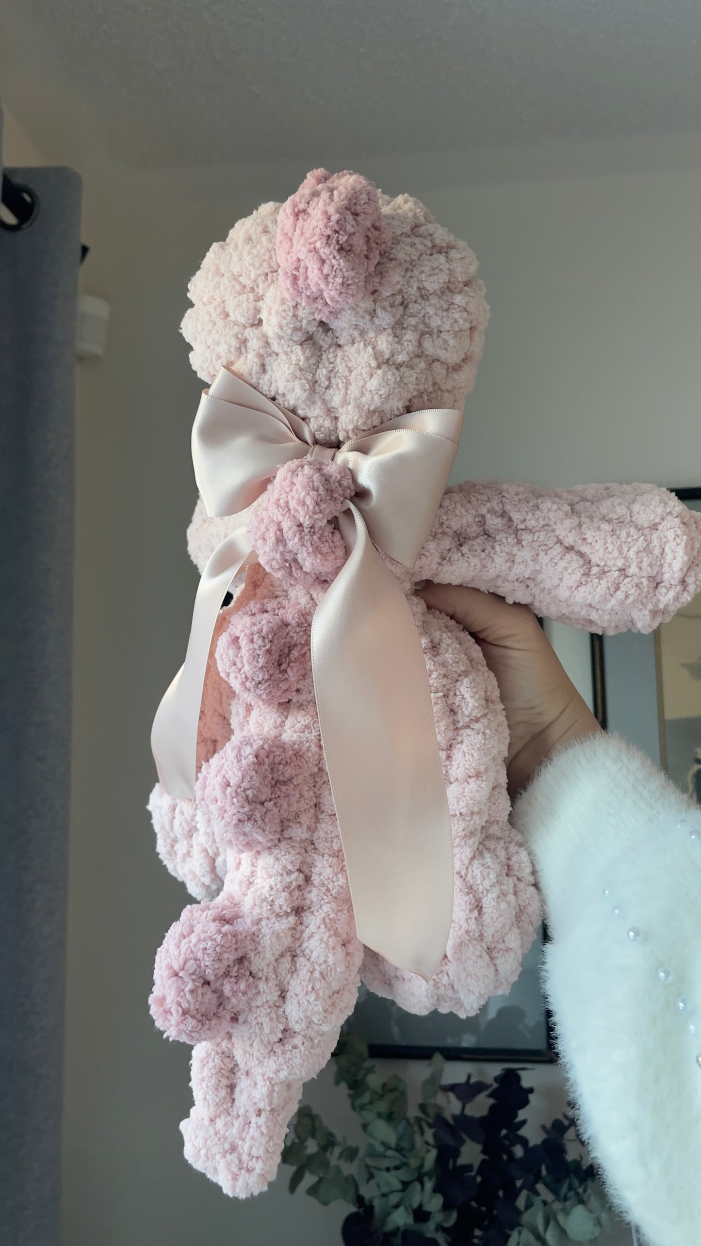 Baby Daisy Dino Snuggler | Plush Dinosaur Toy | Chenille Yarn Dino | Pink