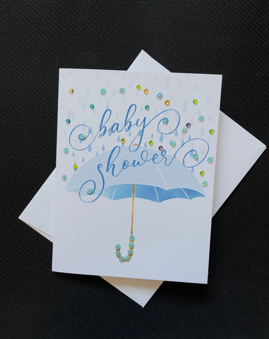 Blue Baby Shower Umbrella Greeting Card