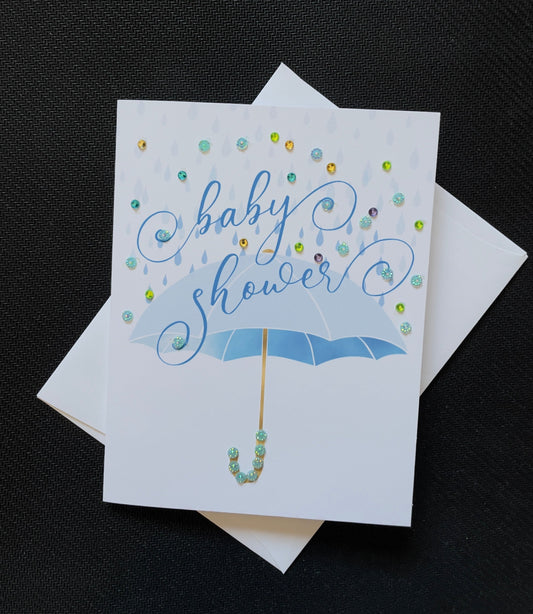 Blue Baby Shower Umbrella Greeting Card