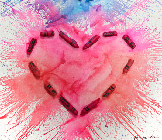 Pink Heart Crayon Melt Print 8.5" x 11"