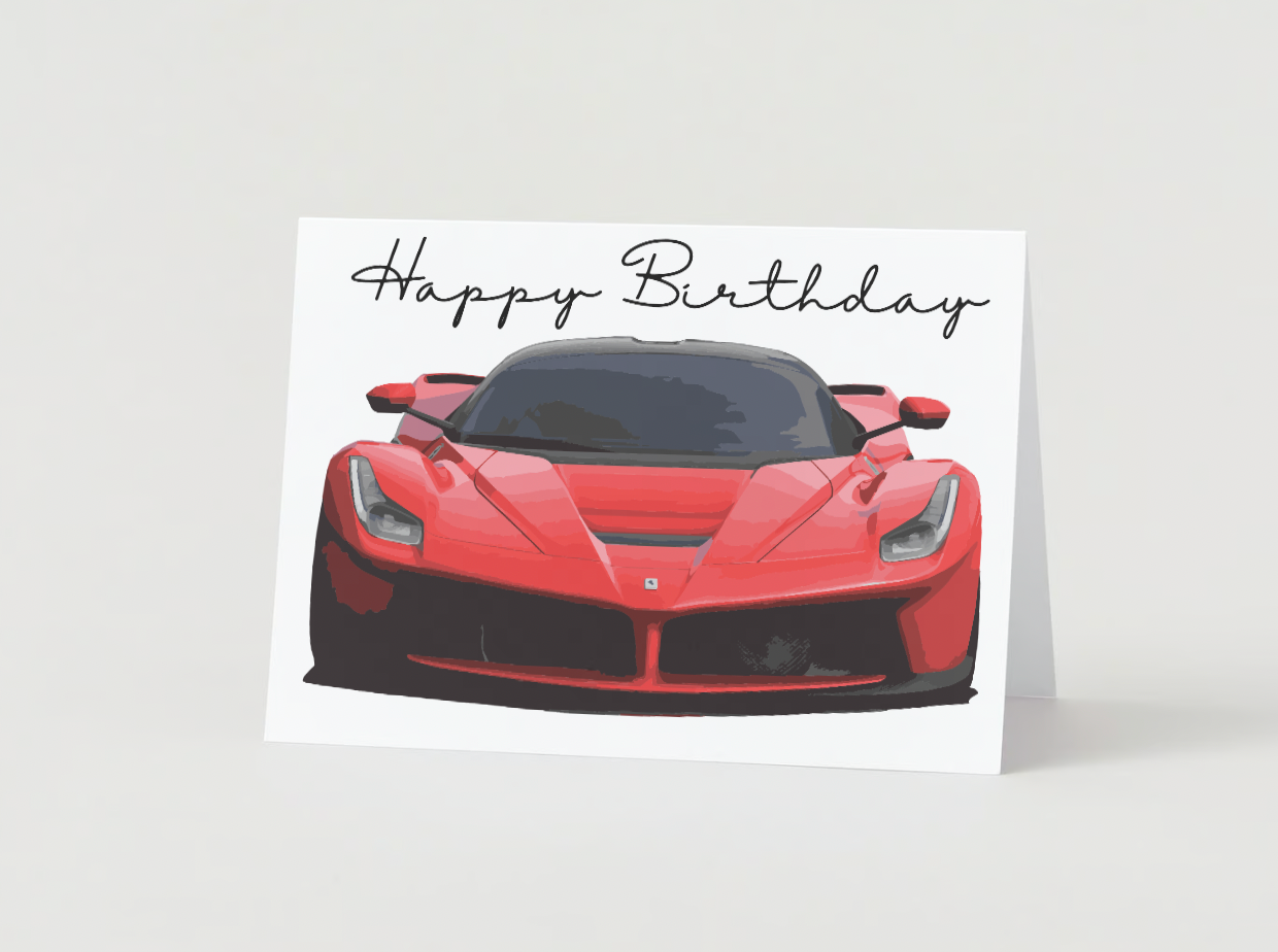 Happy Birthday Red Sports Car Digital Card | Car Enthusiast-Themed Birthday Printable Greeting Card