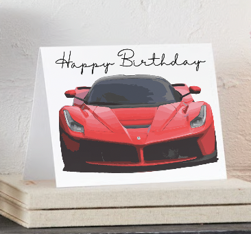 Happy Birthday Red Sports Car Digital Card | Car Enthusiast-Themed Birthday Printable Greeting Card