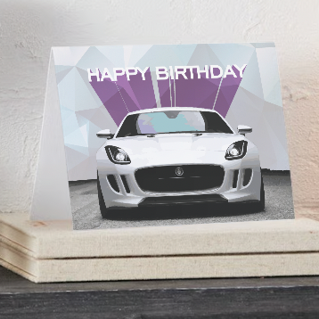 Happy Birthday White Sports Car Digital Card | Car Enthusiast-Themed Birthday Printable Greeting Card