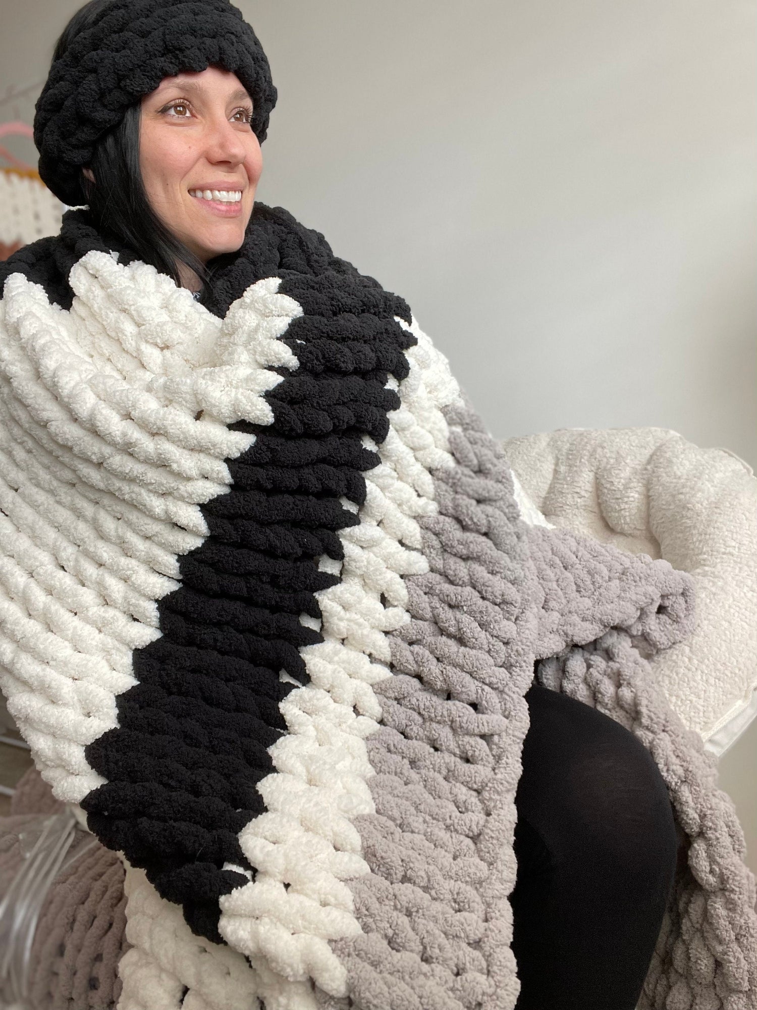 Chunky Chenille Blanket Pattern: Handknit Stripe Throw (PDF Pattern) Finger Knit
