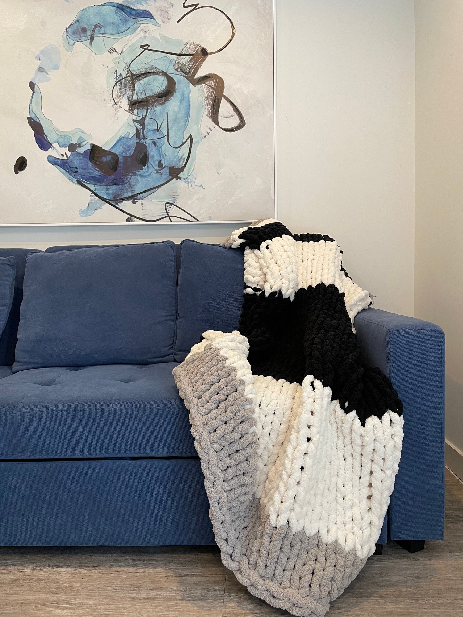 Chunky Chenille Blanket Pattern: Handknit Stripe Throw (PDF Pattern) Finger Knit