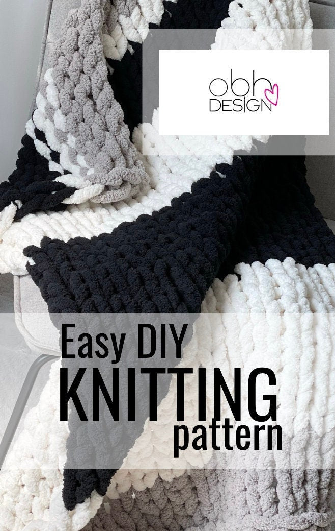 Chunky Chenille Blanket Pattern: Handknit Stripe Throw (PDF Pattern) Finger Knit
