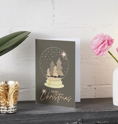 Merry Christmas Snow Globe Greeting Card |  PRINTABLE | DIGITAL DOWNLOAD