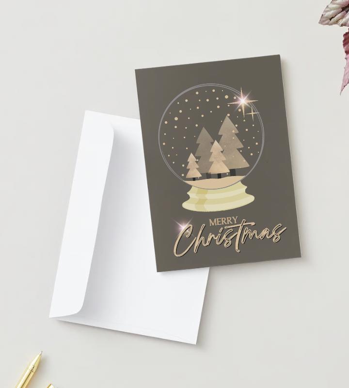 Merry Christmas Snow Globe Greeting Card |  PRINTABLE | DIGITAL DOWNLOAD