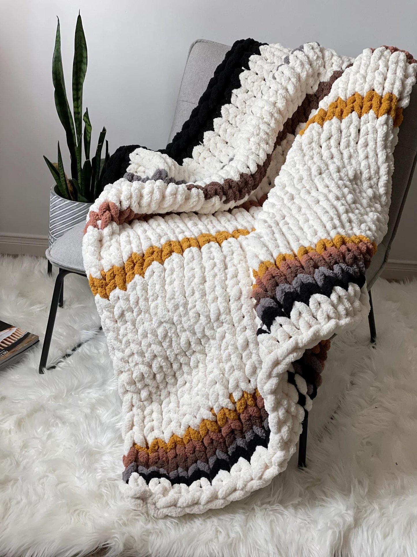 Chunky Chenille Blanket Finger Knitting Pattern: Easy DIY Throw (PDF)